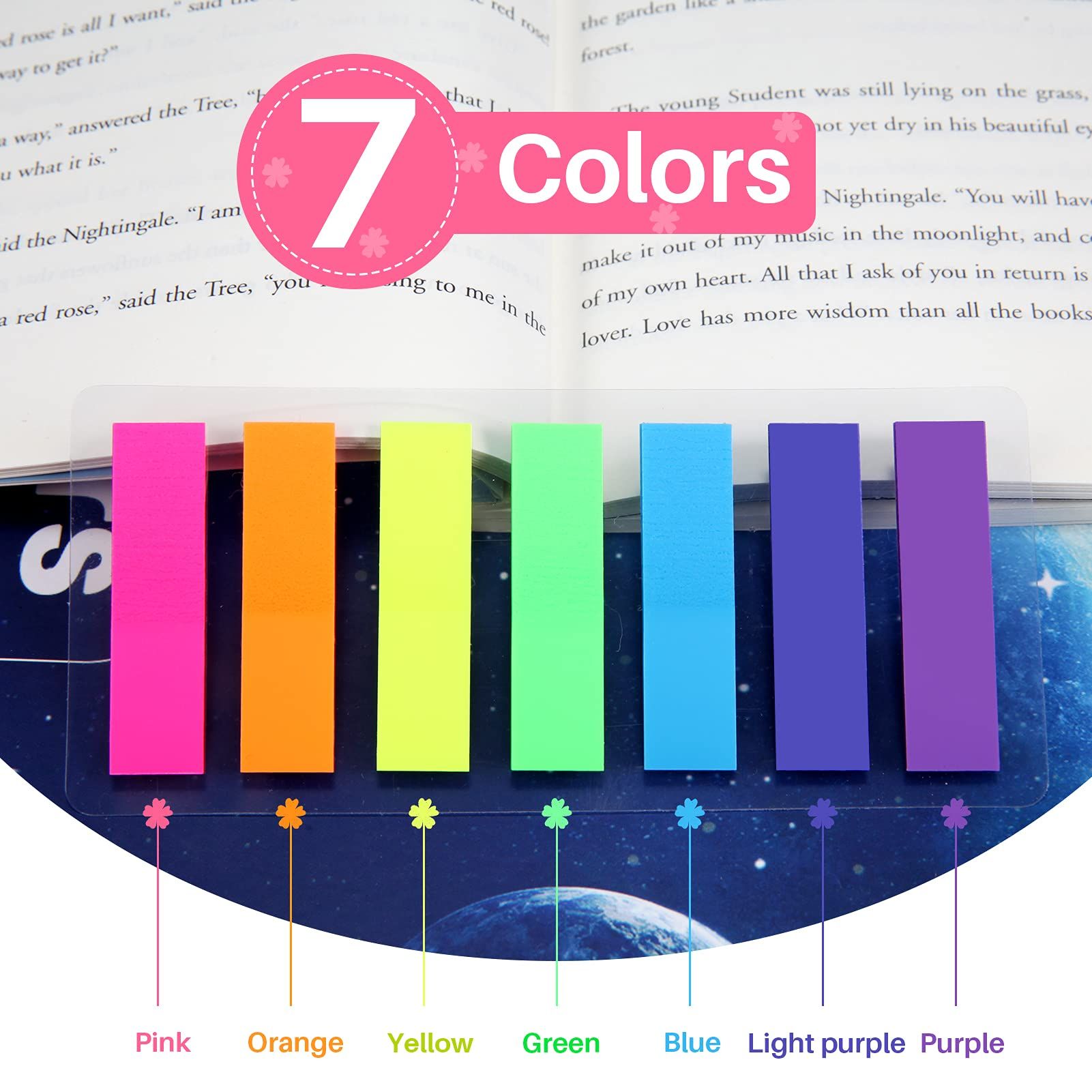 980 Pcs Sticky Notes Flags, 7 Color Index Tabs Index Flag Bright Colors Page Index Stickers Translucent Page Makers — image 3
