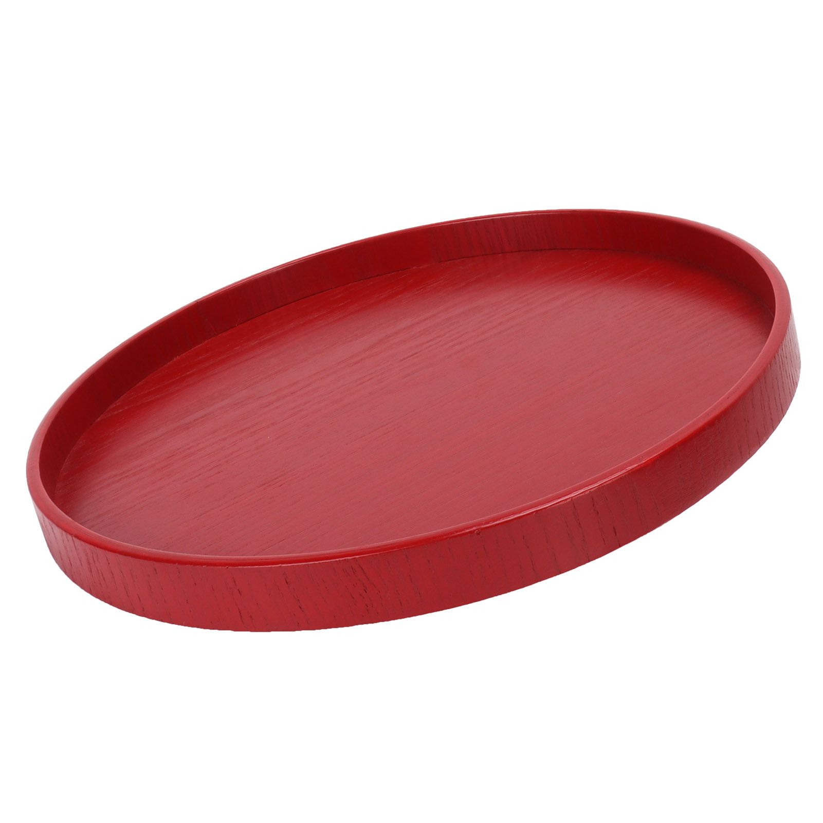 Red Round Wooden Plate Food Grade Fruit Cutlery Tray for Kitchen Home Restaurant27cm — image 4
