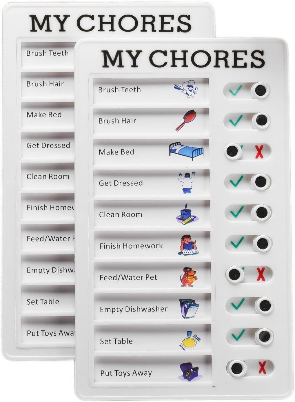 2 Pieces Chore Chart for Multiple Kids,Daily Chore Schedule for 2 Kids,Memo Checklist Plan Board Detachable Plastic