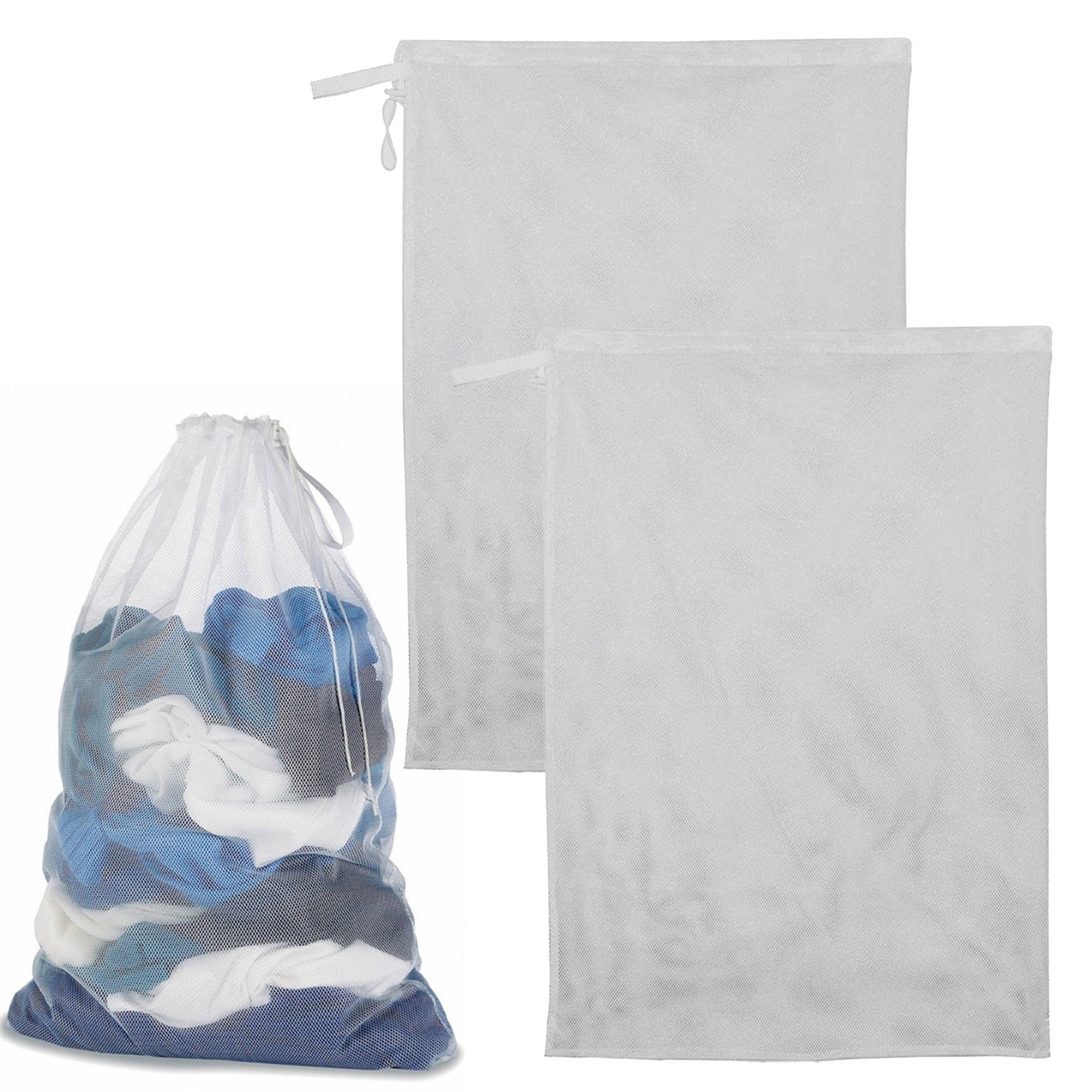 2 Pieces Honeycomb Delicates Laundry Bags, Zippered Mesh Wash Bags for Cotton Clothes, Sheets and Shoes, Black, 60 × 89.9 cm