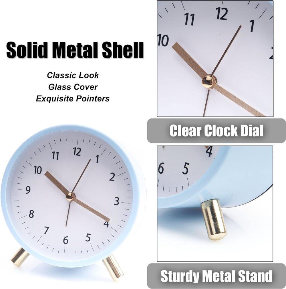Silent Alarm Clock with Night Light and Backlight, Blue Bedroom and Travel Clock, Metal โ image 6