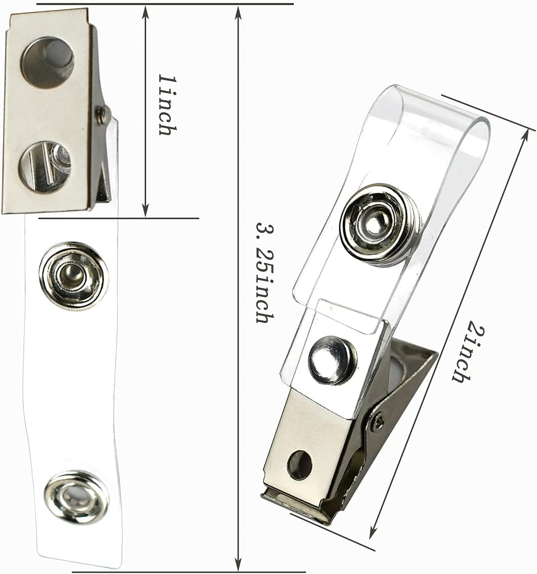 25Pcs Metal Badge Clips with Clear PVC Straps for ID Cards, Name Tags, Badge Holders, Work Badges — image 2