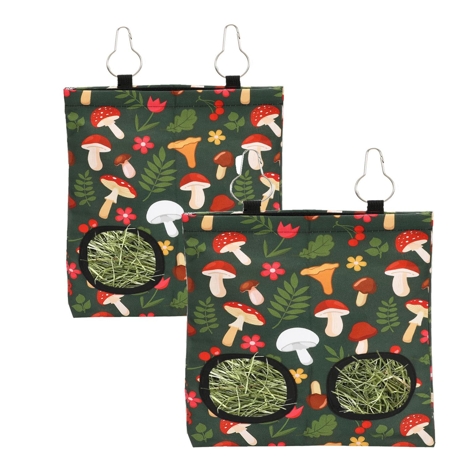 2Pcs Rabbit Hay Feeder Bag with 2 Holes Guinea Pig Hay Feeder, Hanging Rabbit Hay Feeder Bag for Guinea Pigs Bunnies Chinchillas
