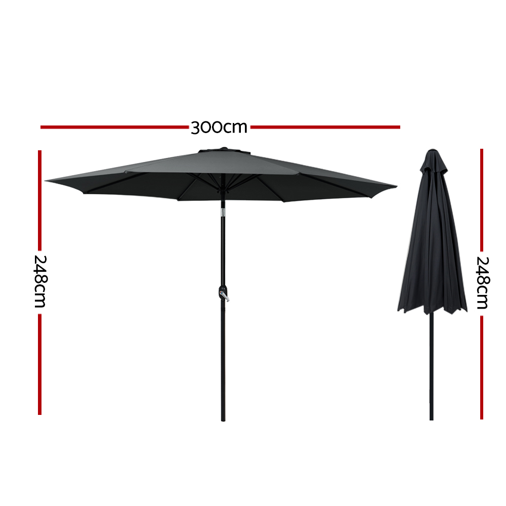 Instahut 3m Outdoor Umbrella Beach Pole Garden Patio Tilt Black โ image 2
