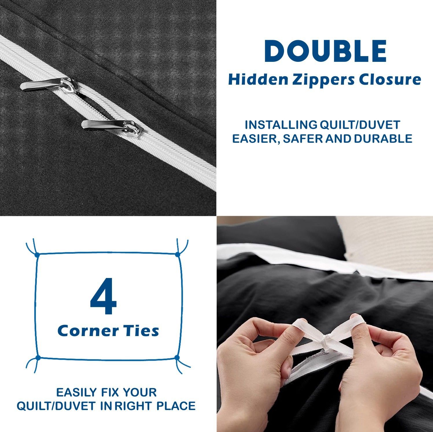 3 Piece Hotel Soft Microfiber Quilt Cover Set-2000TC Duvet/Donna Cover Set & Pillowcases -1 Quilt Cover Zipper Closure & 1 x Pillowcases-Breathable Bedding — image 3