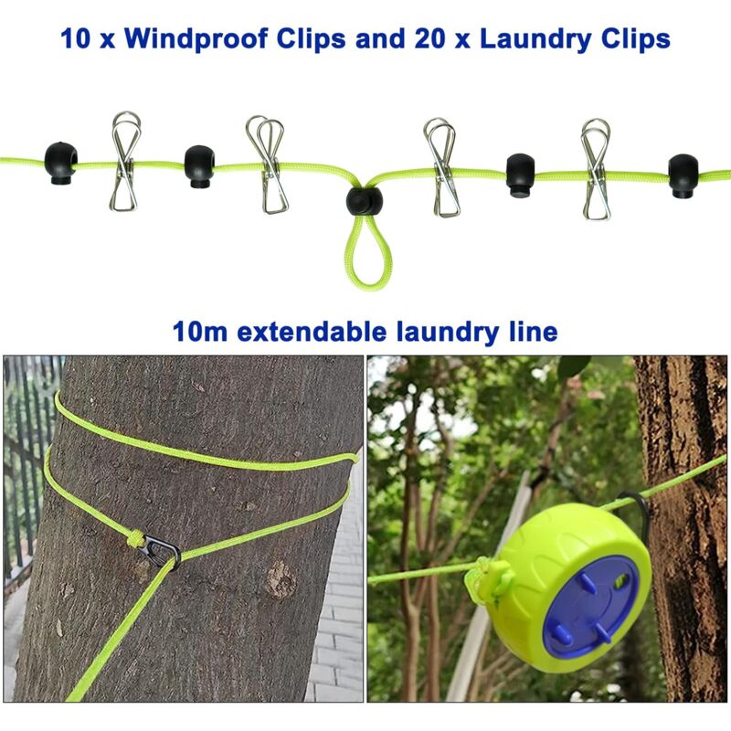 Clothesline Set, 10M Portable Anti-Winding Stretchable Clothes Line For Drying Rack Bathroom Outdoor Camping Outdoor — image 2