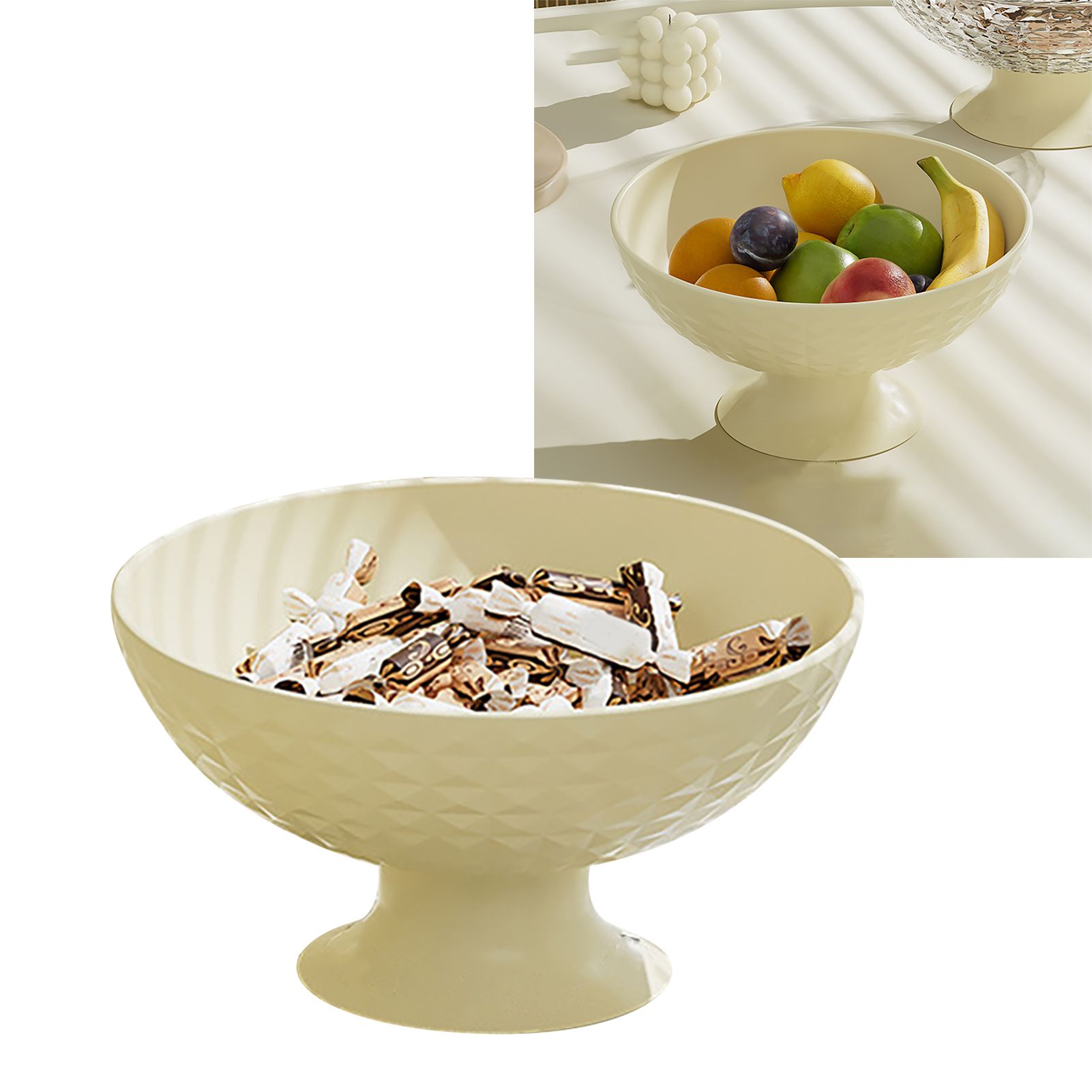 Fruit Tray Plate Holder Plastic Footed Snacks Vegetables Fruits Basket Bowl for Kitchen Counter Dining Room Tables Cream White — image 6