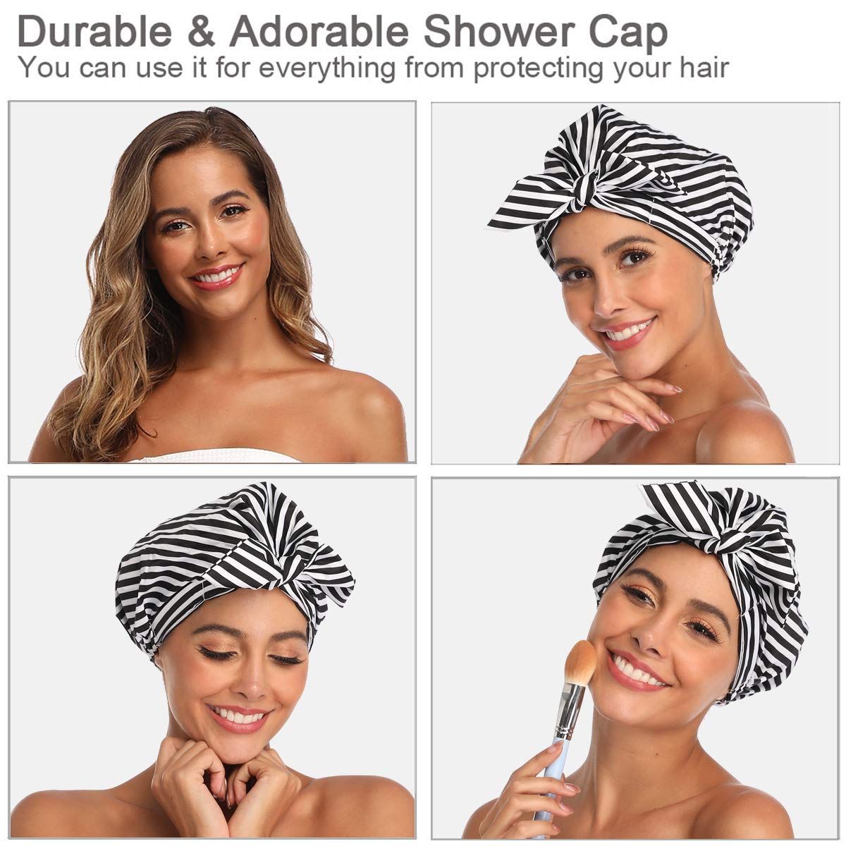 Shower Cap for Women Hair Caps for Shower Reusable Shower Cap for Long Hair Large Turban Shower Cap for Braids Black — image 3
