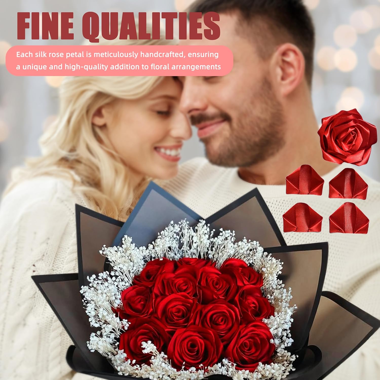 300Pcs Premade Satin Ribbon Rose Petals Half-Finished for Eternal Rose DIY Ramos Forever Flowers Bouquets Everlasting Floral,for Wedding,Anniversary,Birthday โ image 3