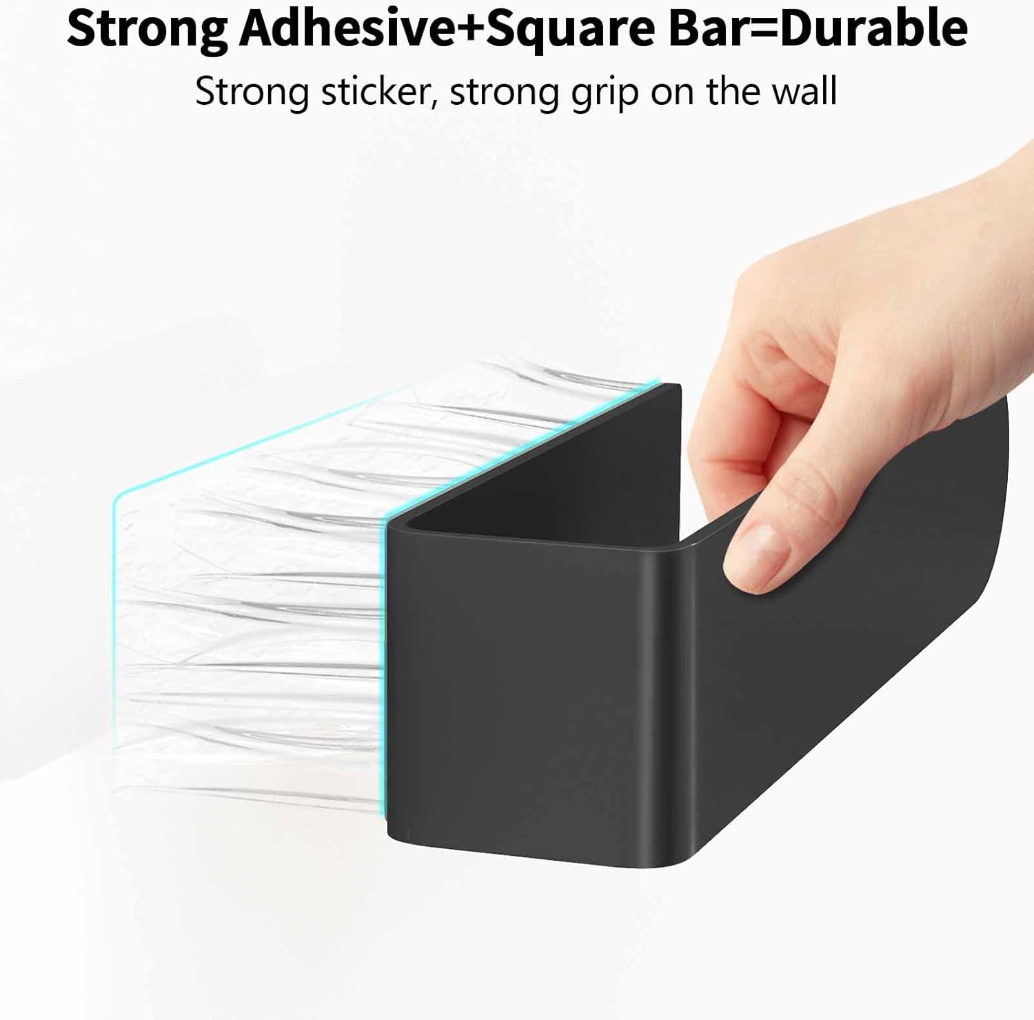 Hand Towel Holder, Self Adhesive Towel Racks for Bathroom Wall Mounted, 8 Inch Square Hand Towel Bar Stick on Wall for Kitchen Cabinet RV, Black (2 Pack) โ image 3