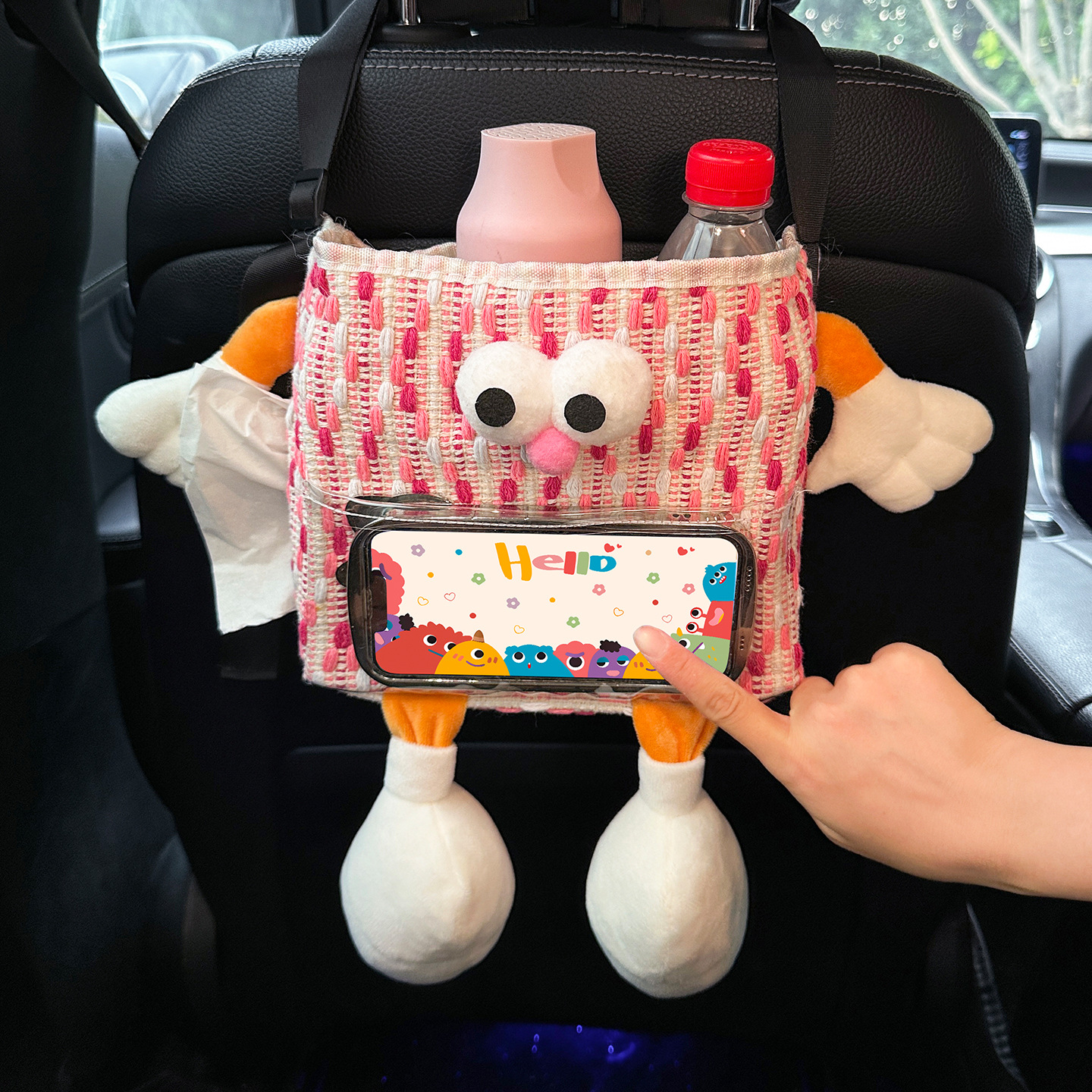 Cute Car Back Seat Hanging Rubbish Bin with Removable Liner, Leakproof Storage Bag for Cars, SUVs and Trucks, Pink โ image 3