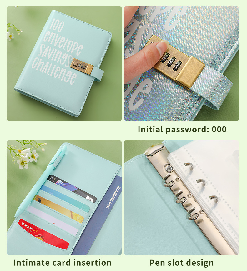100 Envelope Savings Challenge Binder with Password Lock Holographic Yellow A5 Cash Stuffing Budget Planner Book Money Organiser for Couples (Glitter โ image 3