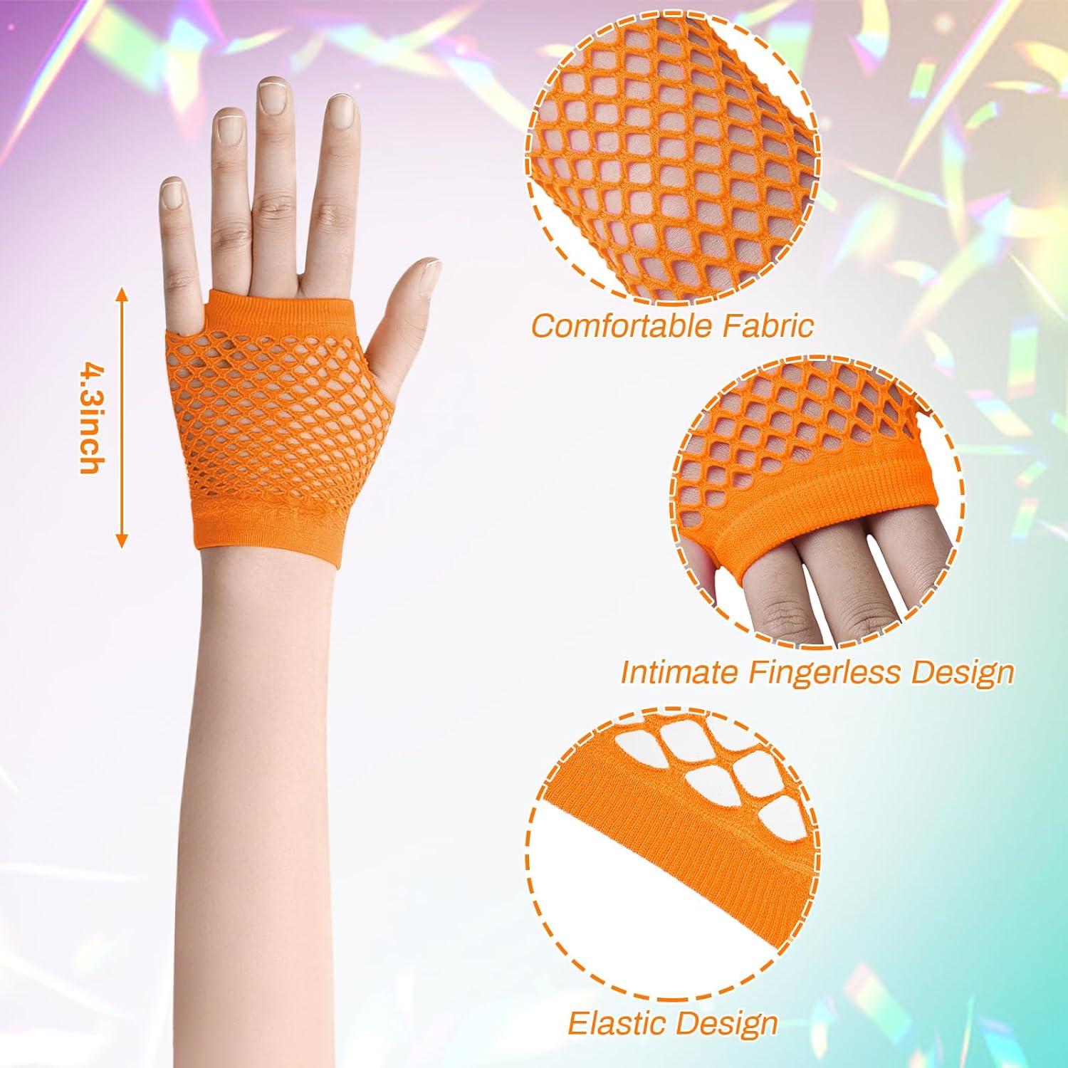 Petluno Elastic Neon Leg Warmers and Fingerless Gloves, 80s Set, Costume Accessory (Orange), Orange, One Size โ image 2