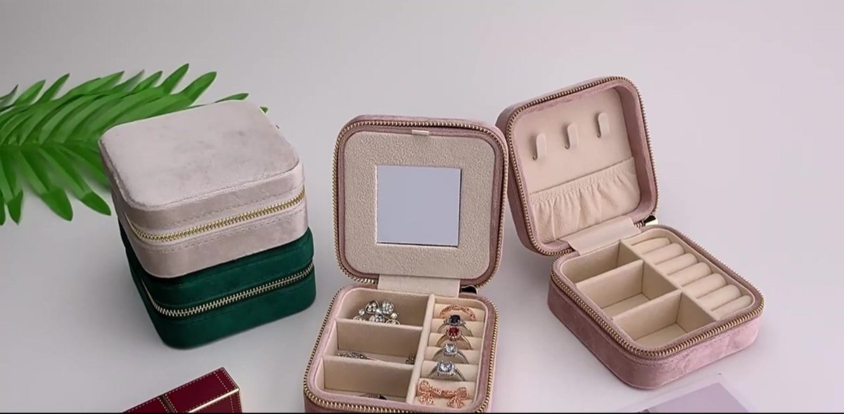 Mini Jewelry Box - Luxury Jewelry Box - With Mirror - Jewelry Box - Flannel - Jewelry Holder - Jewelry Storage Box - Bijouterie Box - Zipper - Travel — image 2