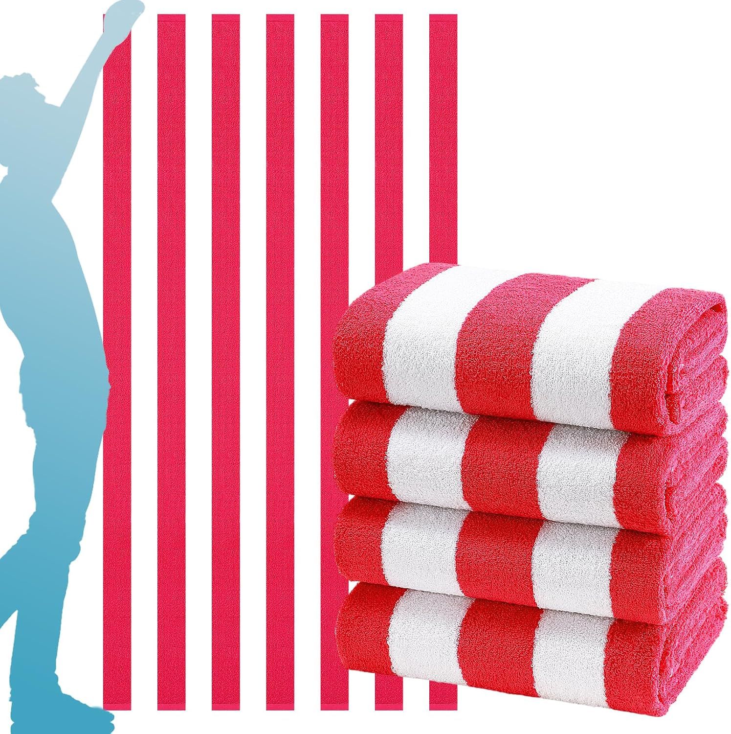 4 Pack Stripe Beach Towel Thin Set for Women Men Extra Oversized Large Size Clearance Travel Camping Accessories Beach, Red, 152 × 76 cm