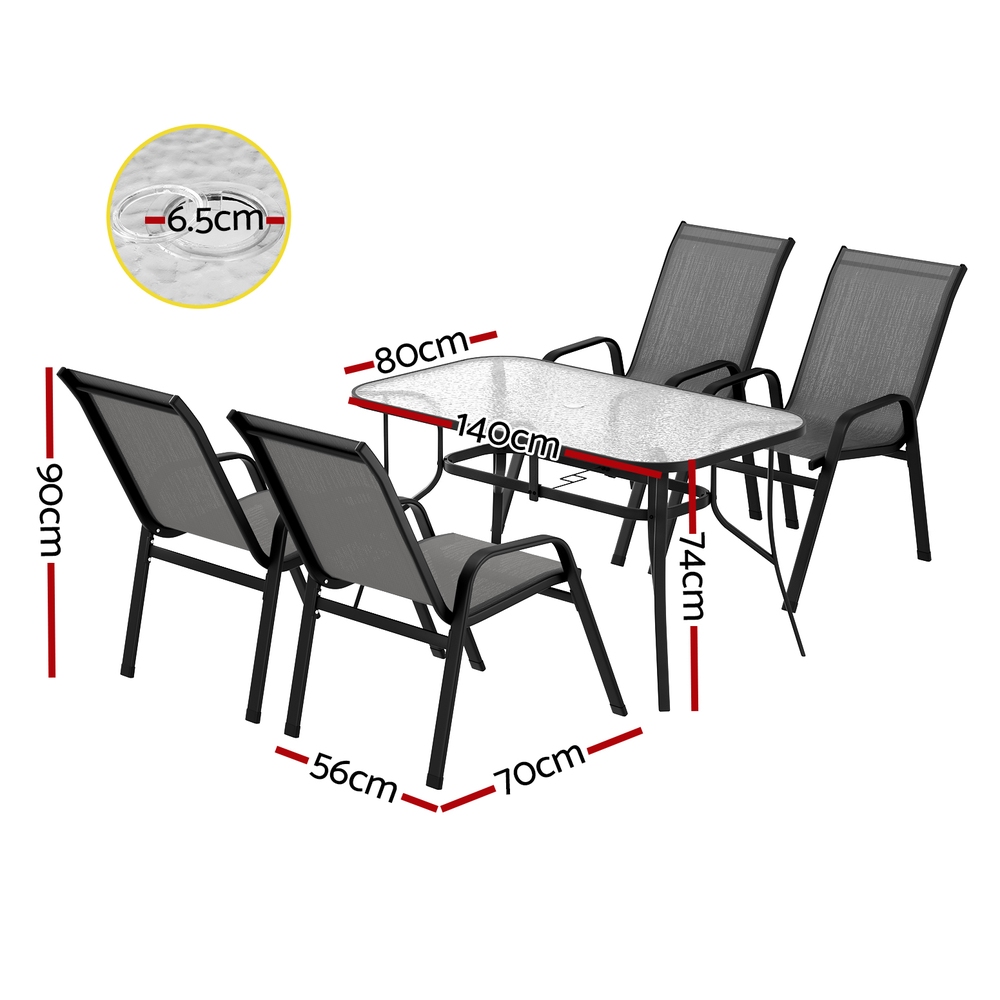 Gardeon 5PC Outdoor Dining Set Table and Chairs Patio Furniture Bistro Set Garden Grey — image 2