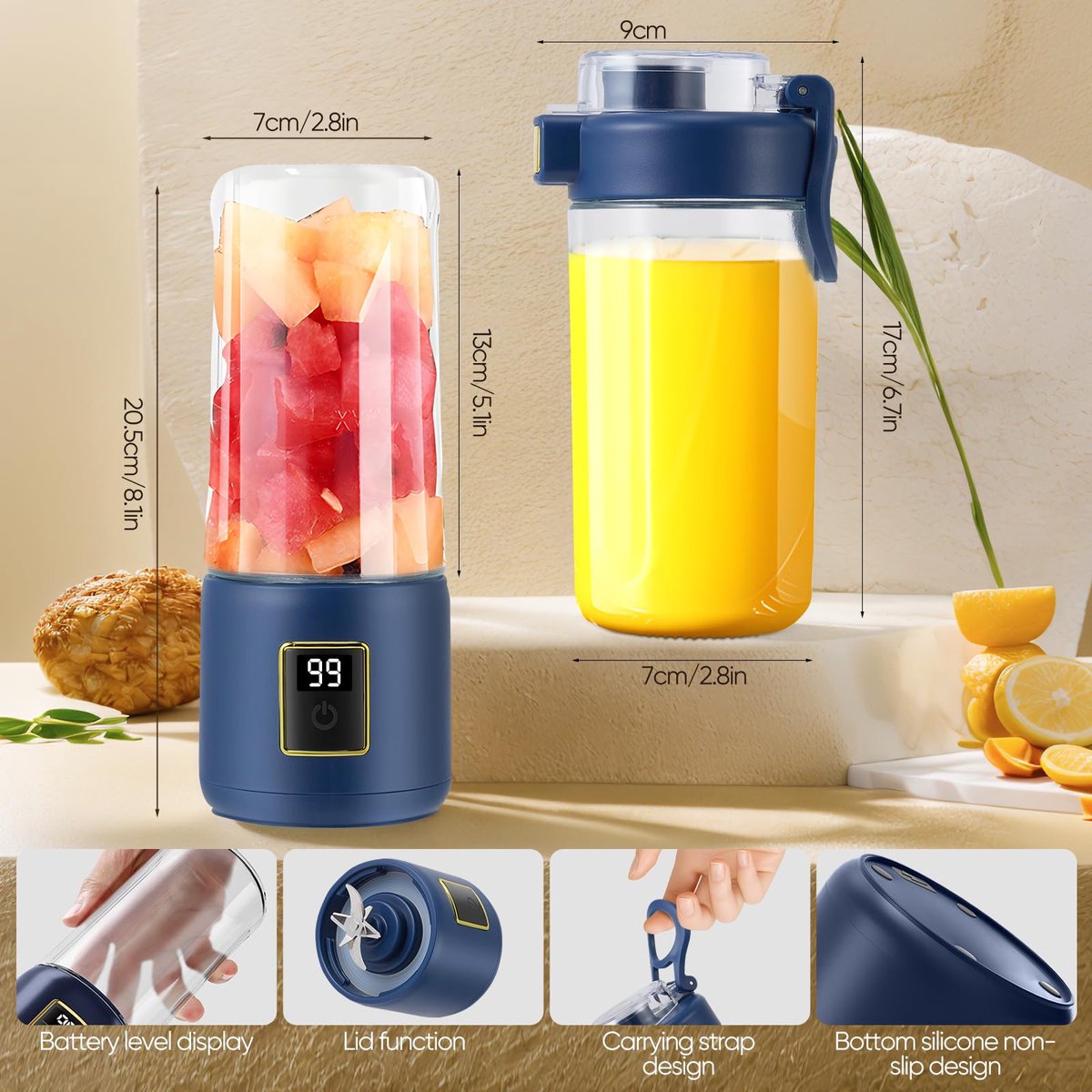 Portable Blender - Mini Blender - 12 Blades - Portable - On-the-Go Blender - Mini Juicer - Smoothie Maker - Perfect for Smoothies, Juices, and Baby Food - Dark โ image 3