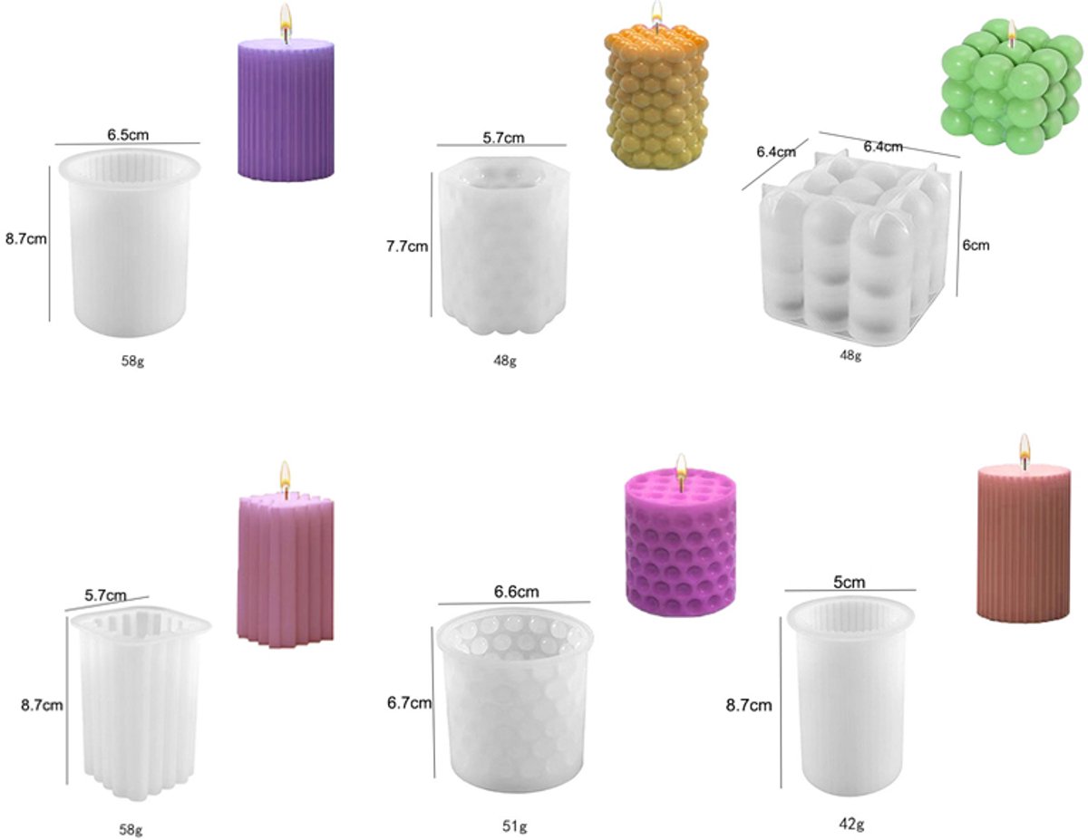 Candle Molds - Silicone Molds for Candles and Plaster - Pack of 6 - Cylindrical & Cube — image 2