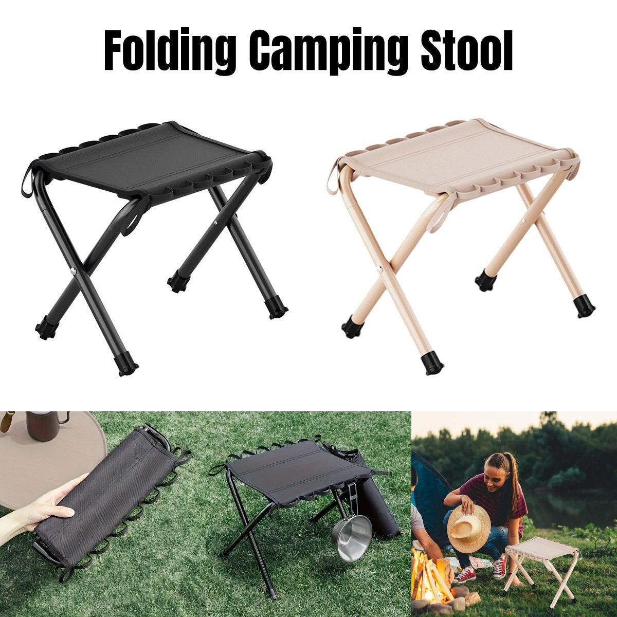Outdoor Foldable Bench Stool Portable Camping Chair for Hiking Picnic Travel - Khaki — image 2