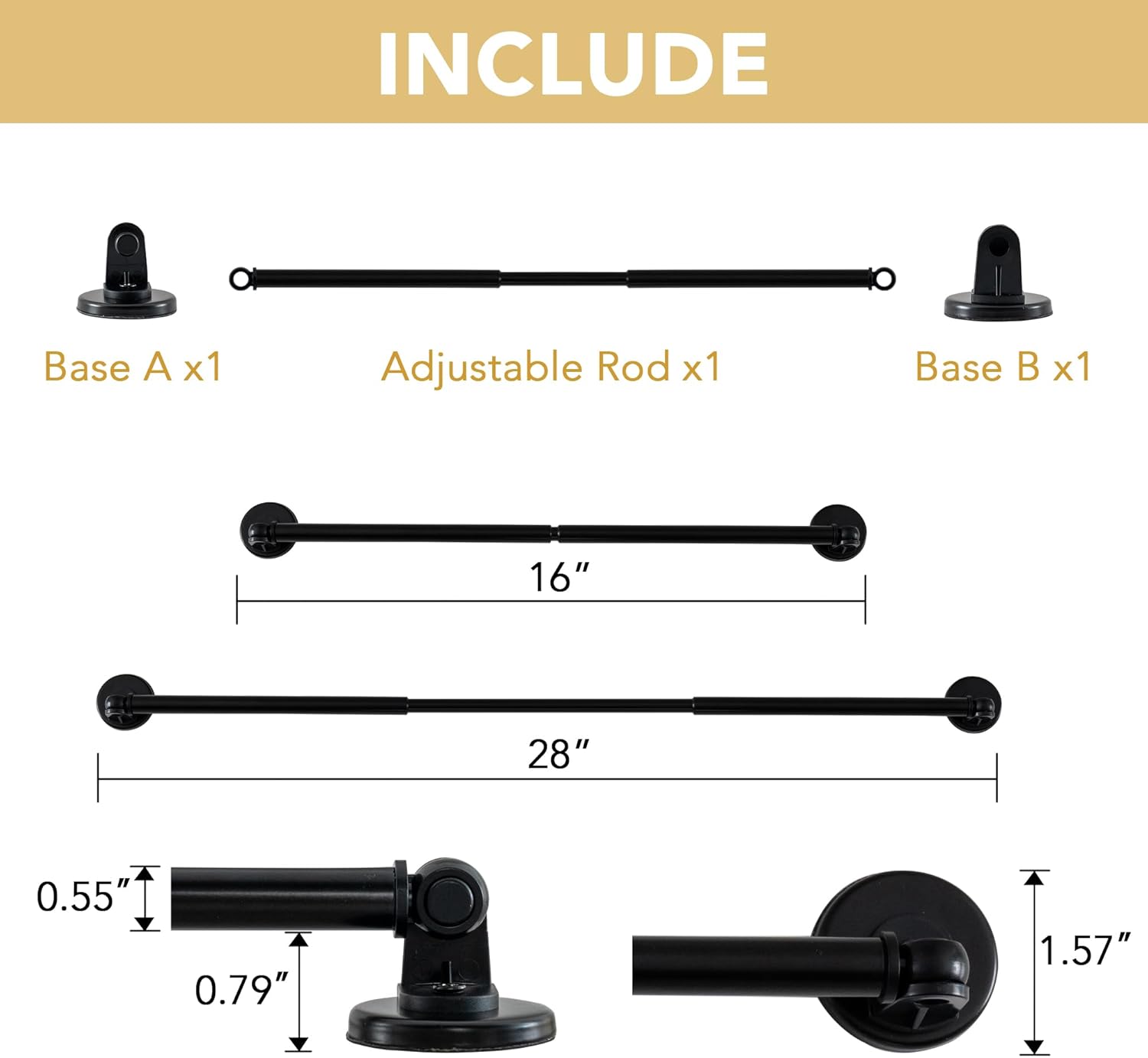 1 PACK Magnetic Curtain Rods for Metal Doors 16" to 28", 1/2 Inch Diameter Adjustable French Door Rod Classroom Whiteboard Cafe Towel Bar Holder, Black 16"-28" β image 4