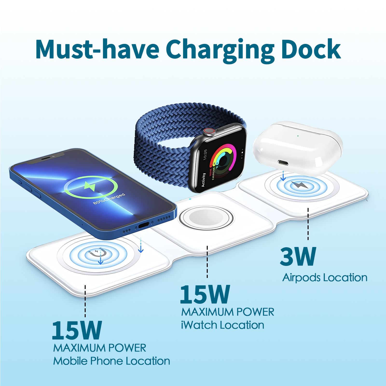 3 in 1 Wireless 15W Qi Fast Charging Foldable Station for Apple Mag Safe — image 2