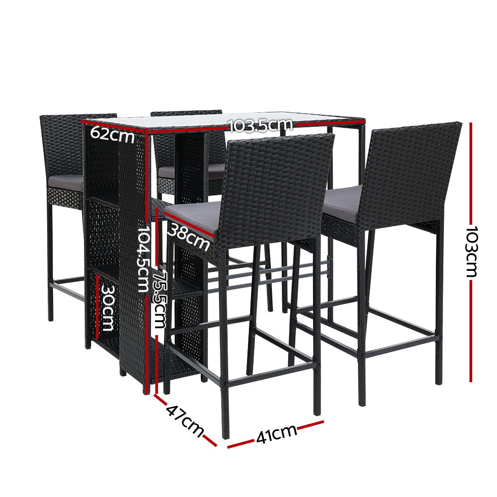Gardeon 5-Piece Outdoor Bar Set Patio Dining Chairs Wicker Table Stools โ image 2