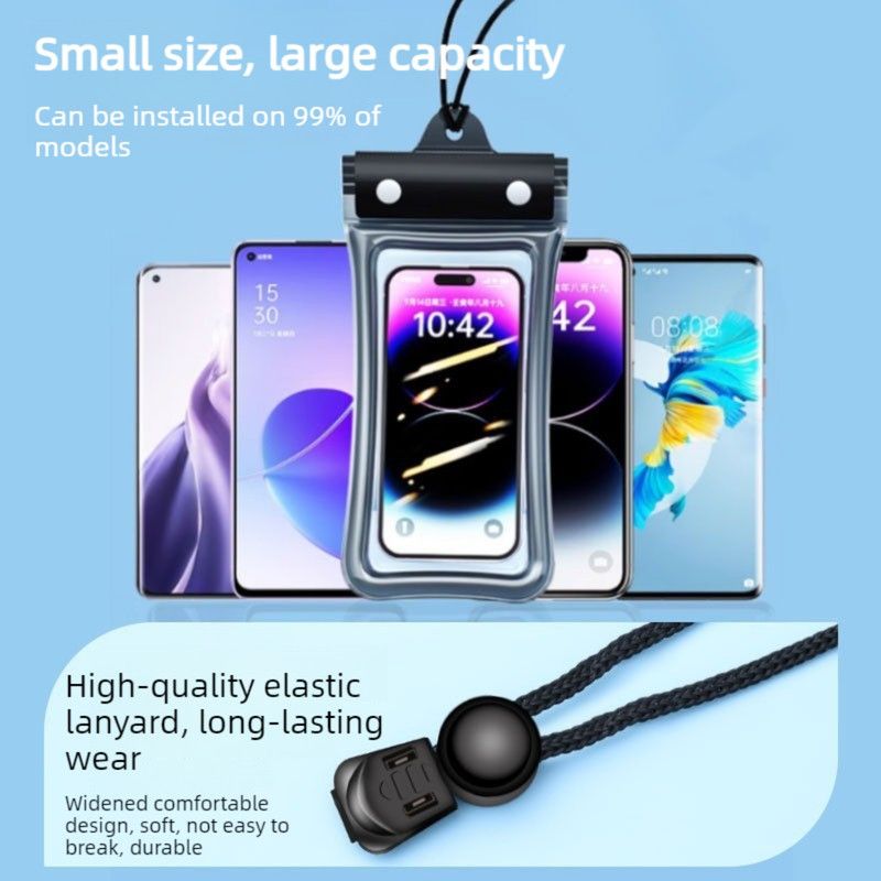 2 PCS Floating Airbag Phone Waterproof Pouch, IPX8 Touch Screen, Phone Case for Drifting and Outdoor Sports - Black — image 3