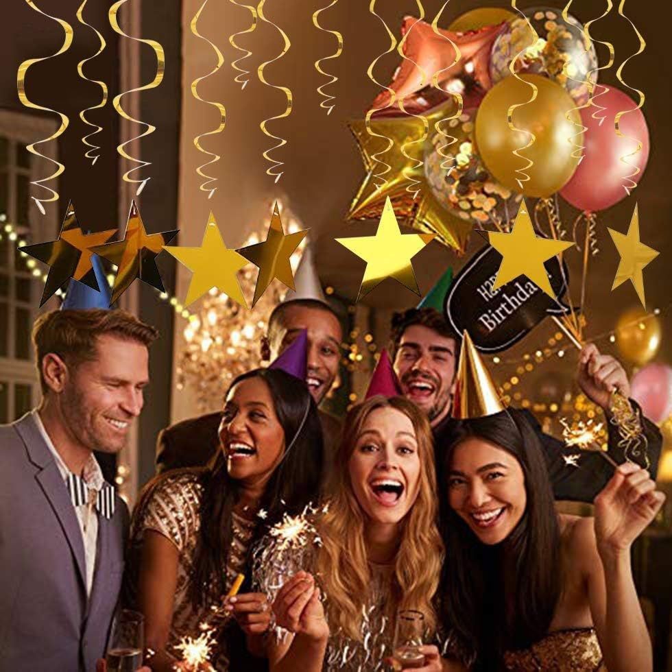 30-Piece Set for Golden and Silvery and Black Star Spiral Hanging Decorations - Birthday, Wedding, Graduation, and Party Ceiling Decoration - Festive Swirl — image 3