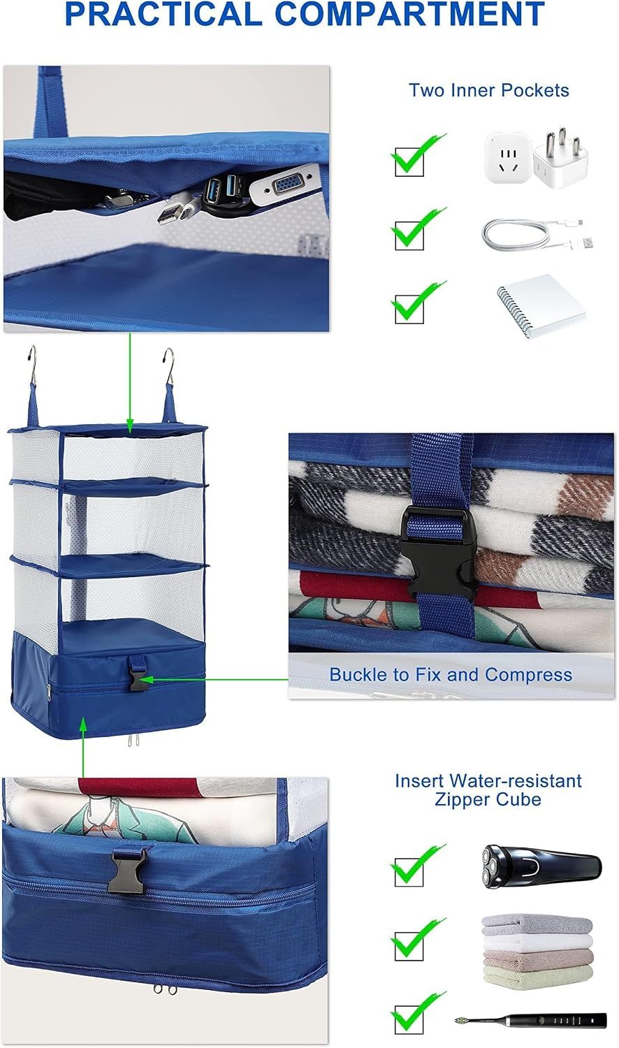 Hanging Packing Cube Clothing Organizer Beige, 30 x 61 cm โ image 4