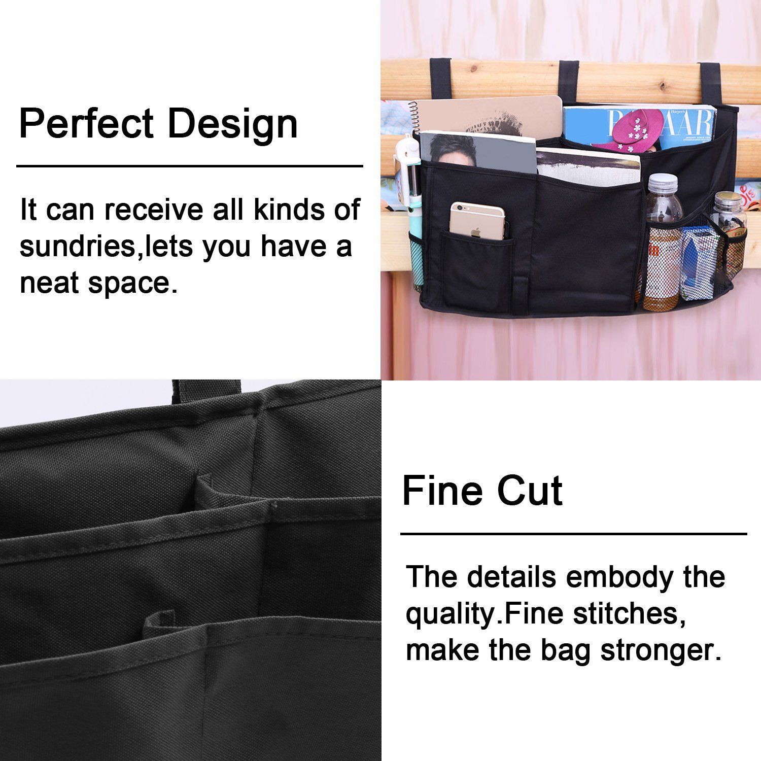 Bedside Storage Organizer, 8 Pockets Hanging Storage Bag Organizer Holder,Bedside for Dorm Rooms & Hospital Bed Rails — image 4