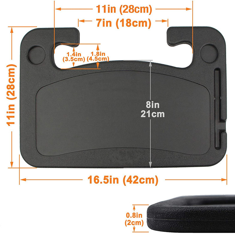 Black Multi-Functional Car Steering Wheel Tray - Portable Auto Desk for Eating, Laptop, and Drink Holder (42x28CM) — image 3