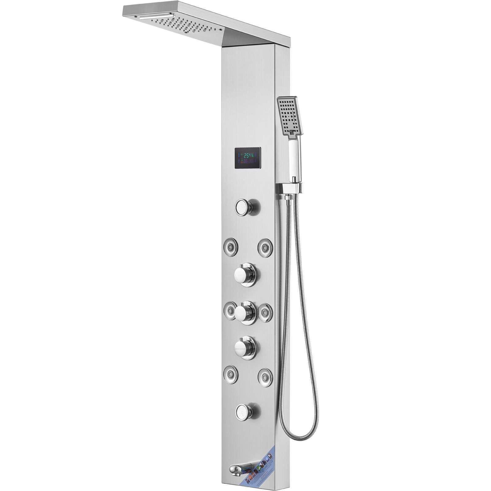 Shower Panel System, 6 Shower Modes, LED & Screen Hydroelectricity Shower Panel Tower, Rainfall, Waterfall, 8 Massage Jets, Tub Spout, Handheld Shower