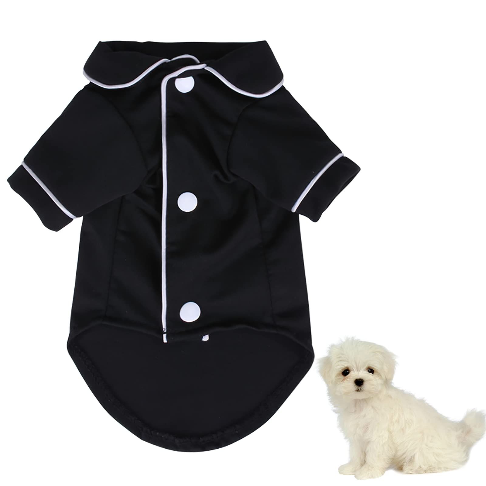 Baby black Dog Pajamas for Girl Small Medium Dogs, Satin Silk Lapel Two-Legged Dog Jumpsuit Loungewear, Soft Breathable Pet Shirts