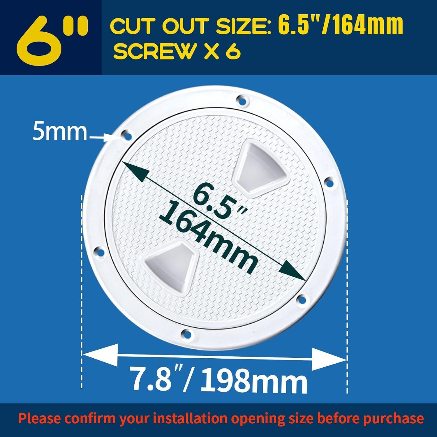 Round Marine Inspection Hatch with Detachable Non Slip Cover, Boat Deck Access Port for Yachts, Kayaks and Storage, White, 15.2 cm — image 2
