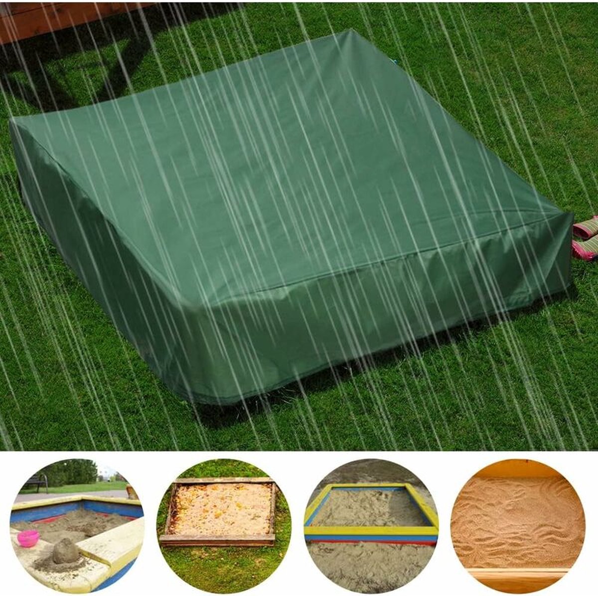 Waterproof sandpit cover - with drawstring - green - 120 x 20 cm - for sandpit, pool, patio, garden, square - Oxford cloth - waterproof, windproof — image 4