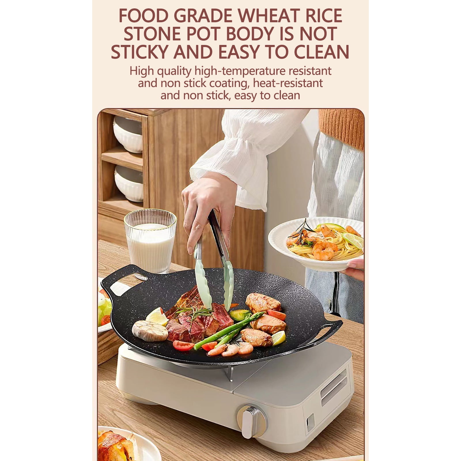 Diameter 10.9 inch Universal Cast Iron Grill Pan, Large Round Cast Iron Pan with Two Handles, Multifunctional Frying Pan As Show B โ image 6