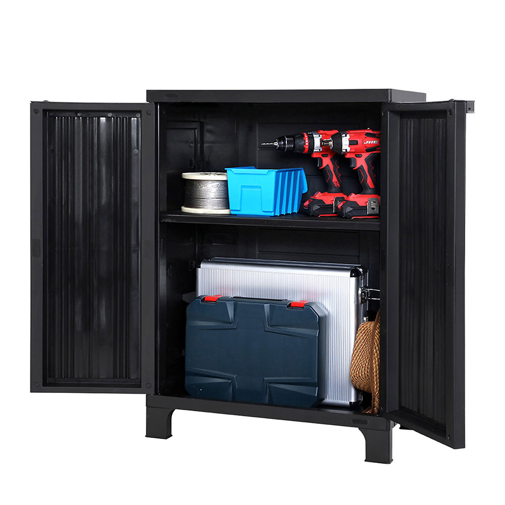 Gardeon Outdoor Storage Cabinet Box 92cm Lockable Cupboard Sheds Garage Adjustable Black โ image 3