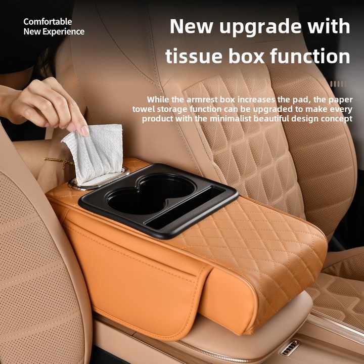 GT-6 No embroidery Gray,Multifunctional Car Armrest Storage Box Cushion - Universal Fit with Cup Holder and Tissue Dispenser โ image 3