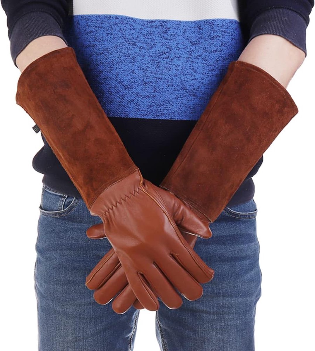 1 pair - garden gloves for ladies/gentlemen - thorn-resistant cowhide leather - rose/blackberry pruning - long forearm protection, thorn- and cut-resistant — image 3