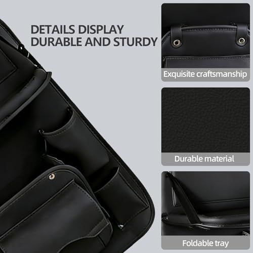 3.15"D x 17.7"W x 25.2"H Universal Premium Leather Foldable Car Backseat Organizer with Table Tray, Car Seat Back Protector with Garbage Bag Touch — image 6