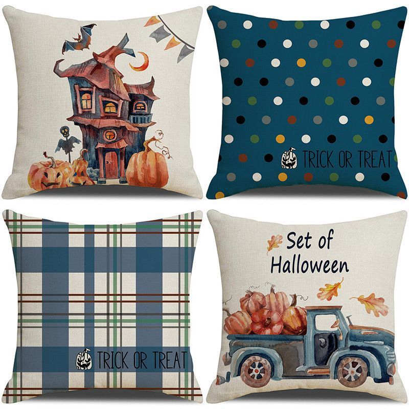 Decorative Pillow Cover For Home 4PC, Halloween & Christmas Festival Supply, Style 17, Suitable For Sofa, Living Room, Bedroom, 45 × 45cm Does Not Include