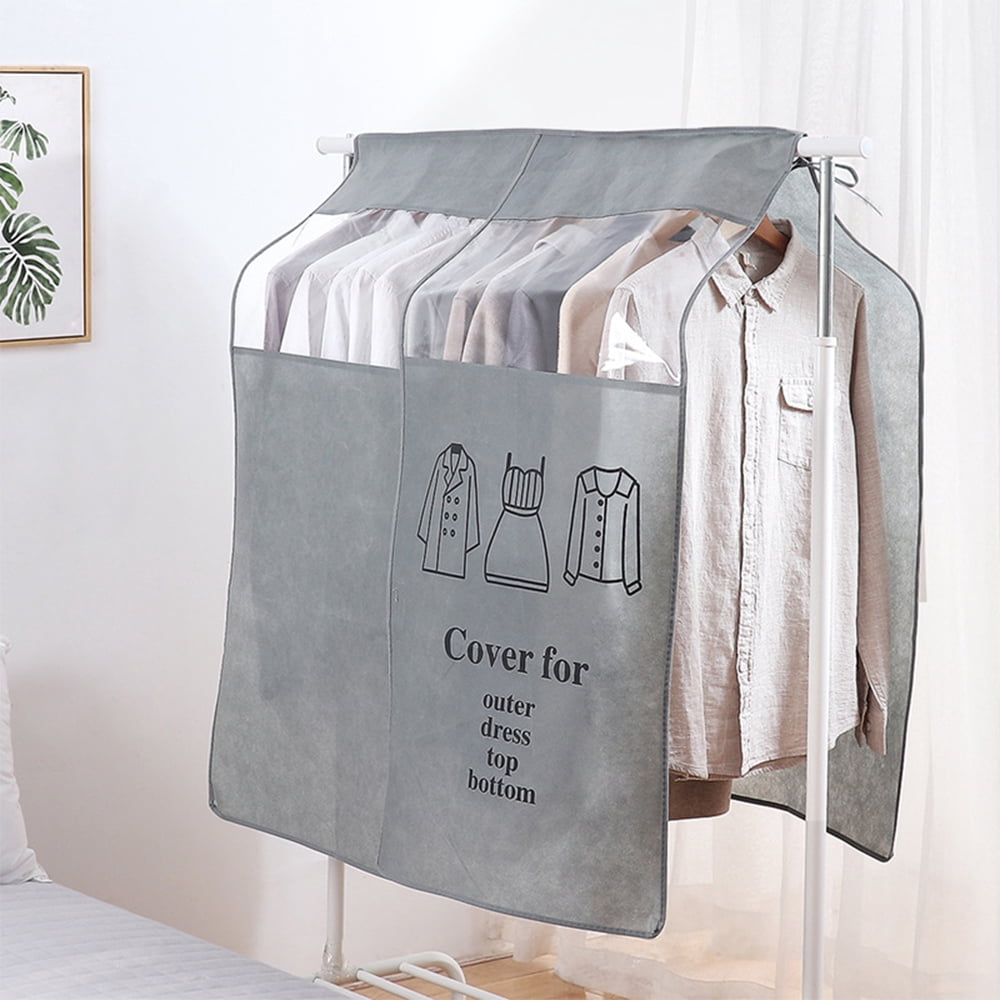 Dustproof Clothes Rack Cover Expandable Hanging Closet Cover Shoulder Dust Cover Clothes Protector for Coats Suits Dresses Grey — image 3