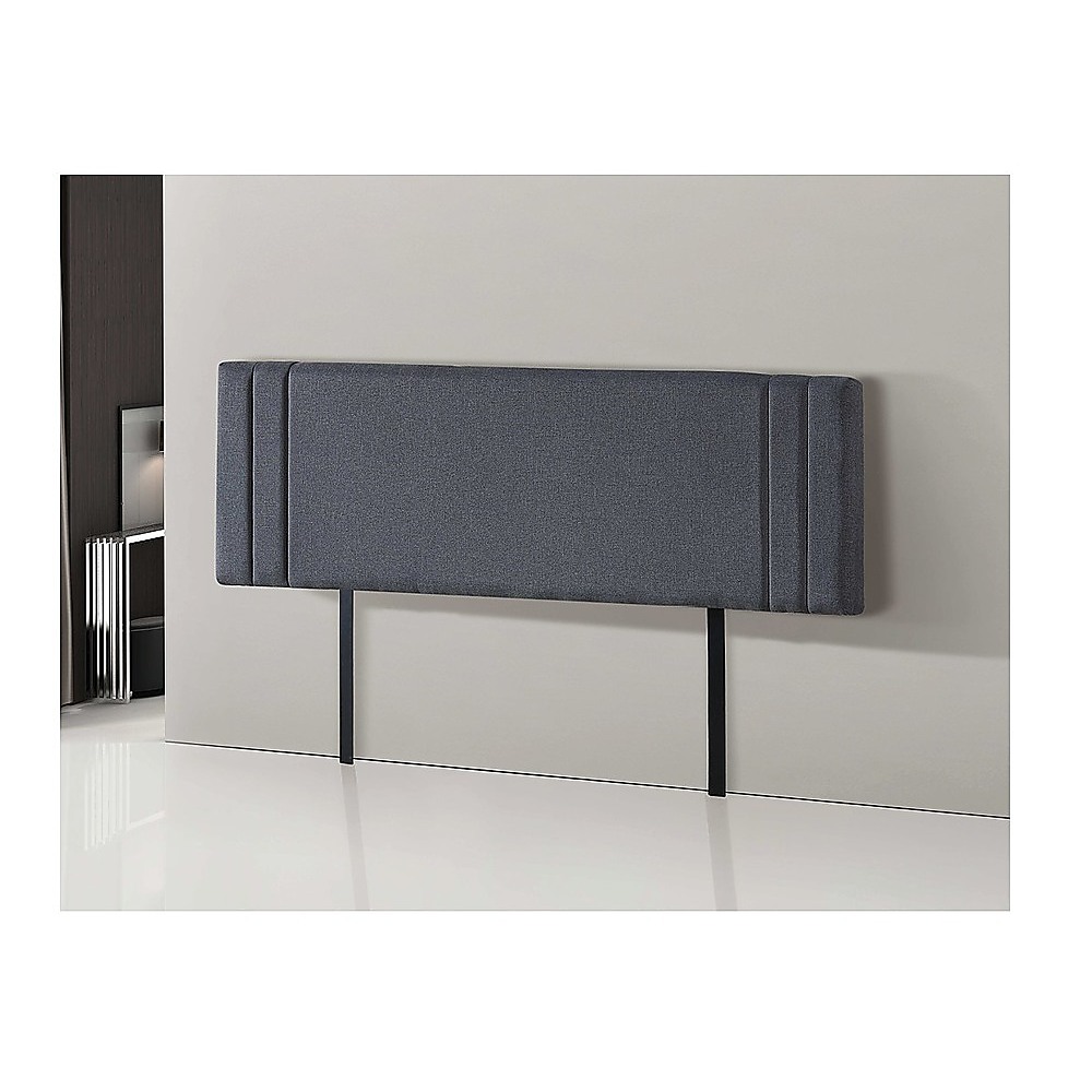 Linen Fabric King Bed Deluxe Headboard Bedhead - Grey — image 2