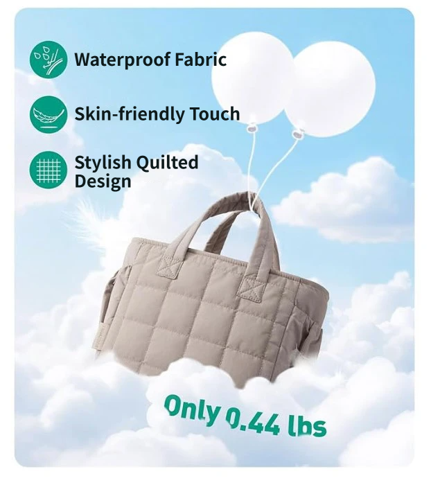Beige Stylish Insulated Quilted Zipper Lunch Bag for Women - 6L Large Capacity Waterproof Thermal Tote Cooler Bag with Leakproof Lining and 2 Side Pockets for โ image 5