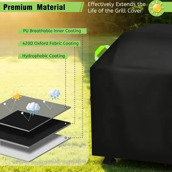 BBQ Grill Cover 420D Oxford Waterproof Windproof for Outdoor Gas and Charcoal Grills 145 × 60 × 120 cm Black — image 3