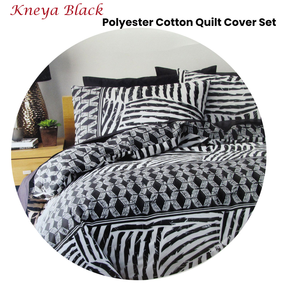 Homeport Kenya Black Printed Geometric Quilt Cover Set Double — image 2