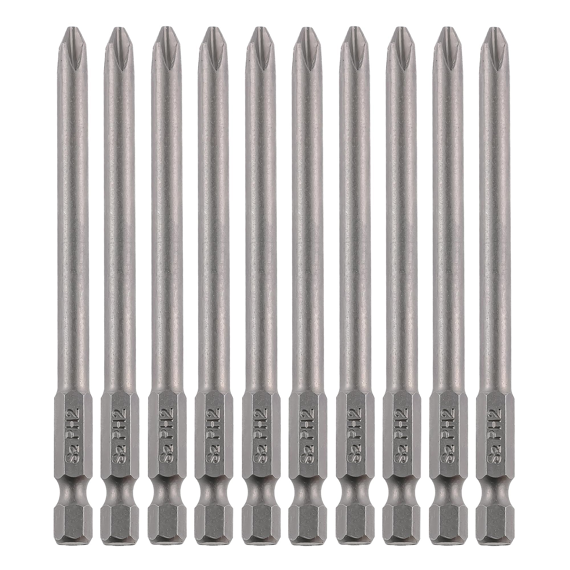 Cross Slot PH2#2 Long Screwdriver Bit Set 10 PCS 1/4 Inch Hex Shank 4 Inch/100 mm Length S2 Steel with Magnetic