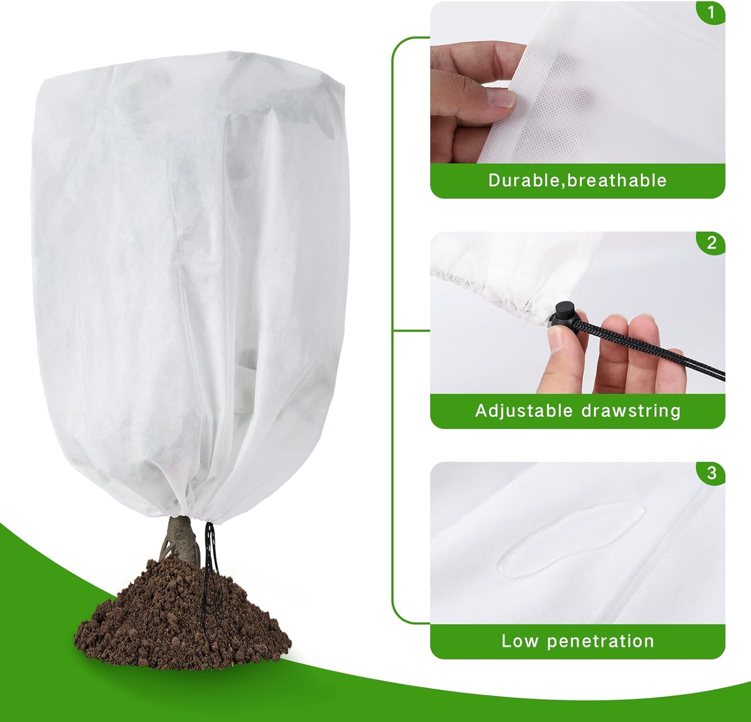 2 Pack Frost Protection Plant Covers White Frost Resistant Fabric Tree Cover with Drawstring Outdoor Greenhouse Winter Protection for Plants Shrubs Potted — image 3