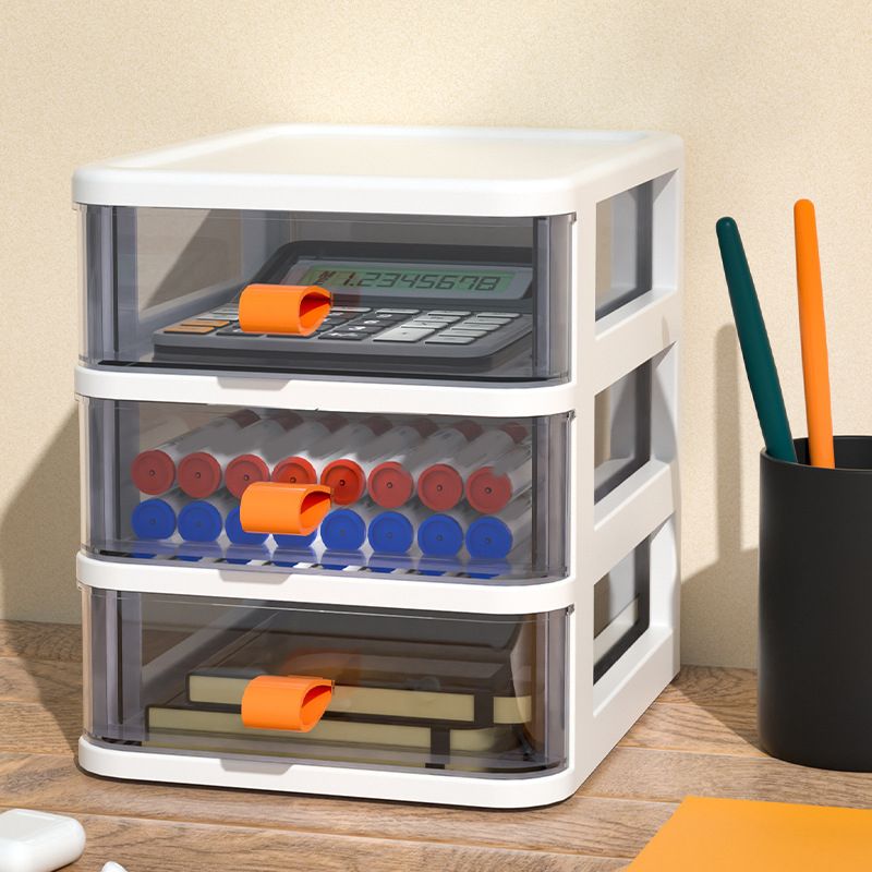Drawer Type Desktop Storage Box Transparent Desktop Stationery Organizer with Orange Handle 3 Layer White 13.4x17x17cm — image 5