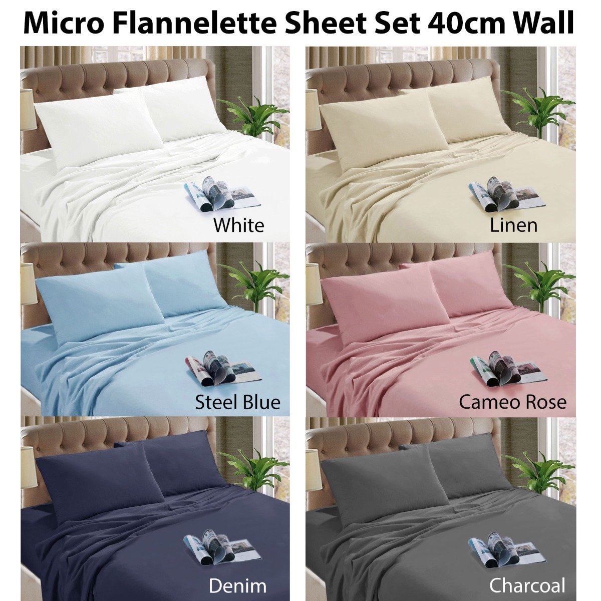Kingtex Micro Flannelette Sheet Set 40 cm Wall Steel Blue Single โ image 2